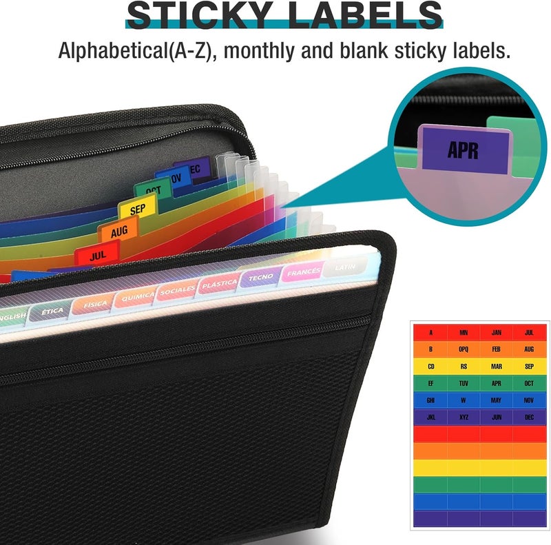 H4D Zippered Accordion File Organizer with Front Mesh Pouch, 13 Pocket Expanding File Folder, Fit for Documents Letter Size A4 Papers, Black - Image 2